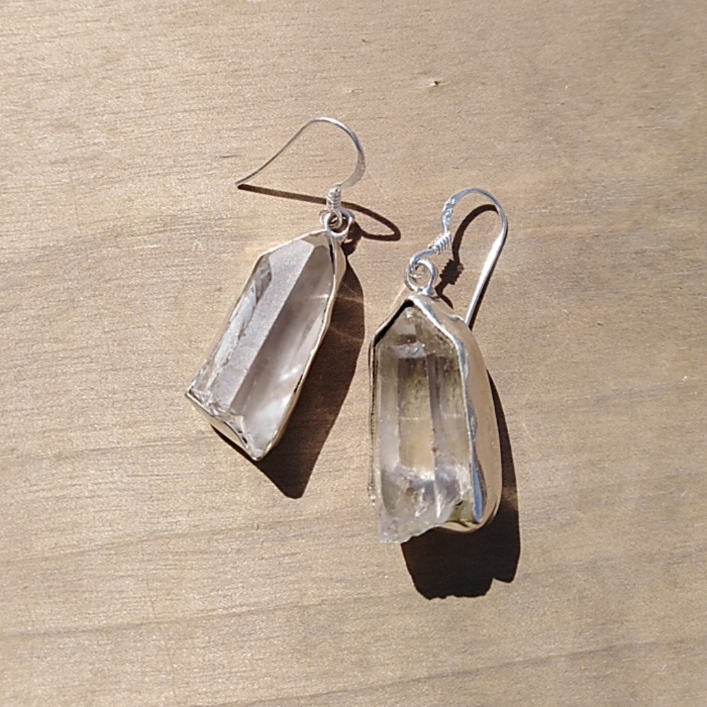 Raw Crystal Sterling Silver Earrings bohemian